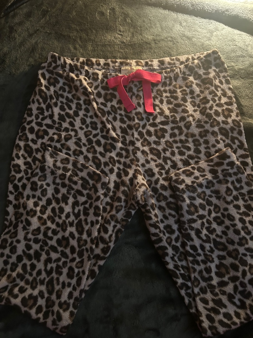 Bobbie Brooks Leopard Print Pajama Bottoms with Pink Bow